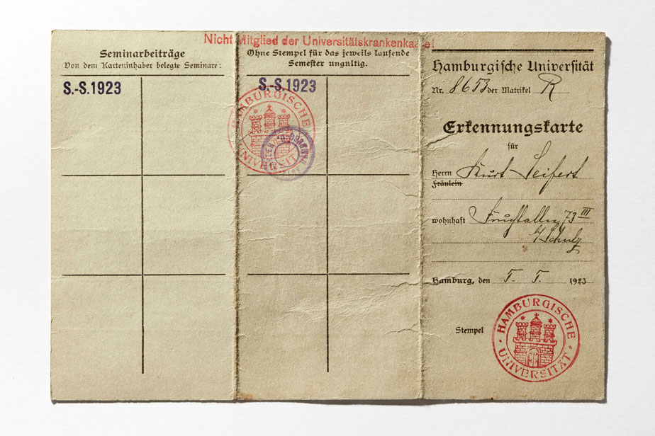 Identity card of the University of Hamburg with Stamp, 1923
