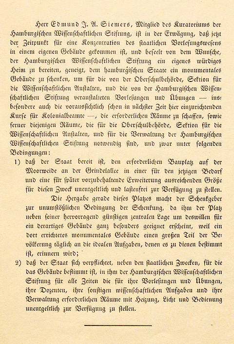 Agreement to donate the lecture building