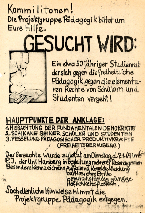 Leaflet against a lecturer from students of education sience, 1969.