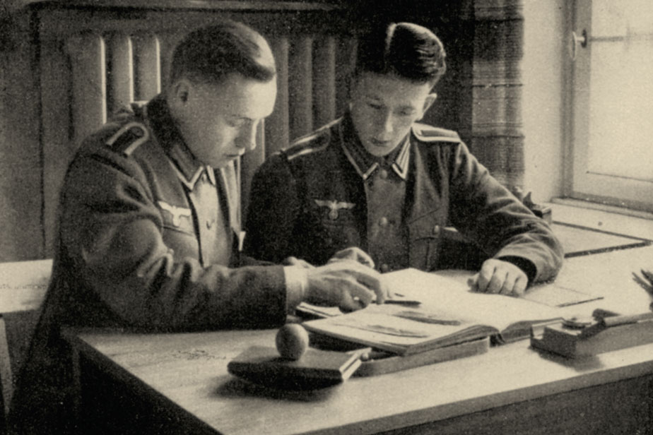Medical students in uniform in a dormitory