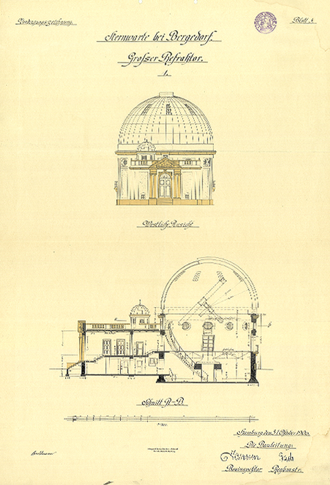 Constructional drawing for the big refracting telescope, 1906.