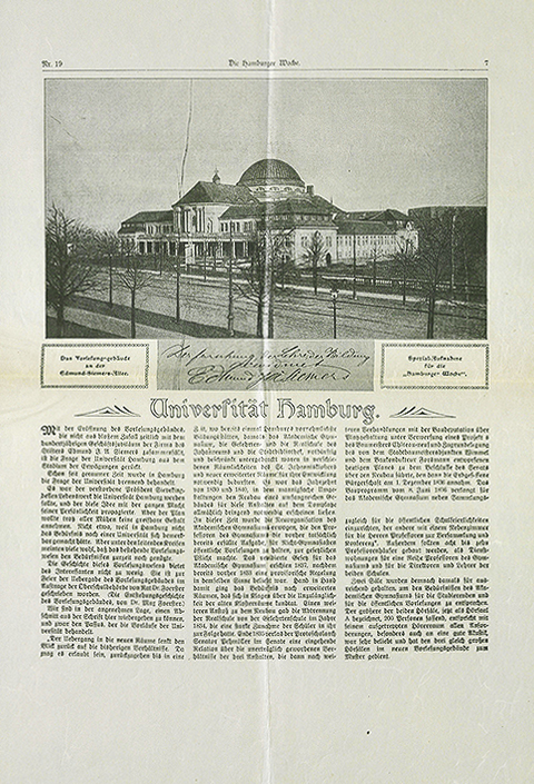 Erste Seite eines dreiseitigen Artikels der Hamburger Woche, 1911