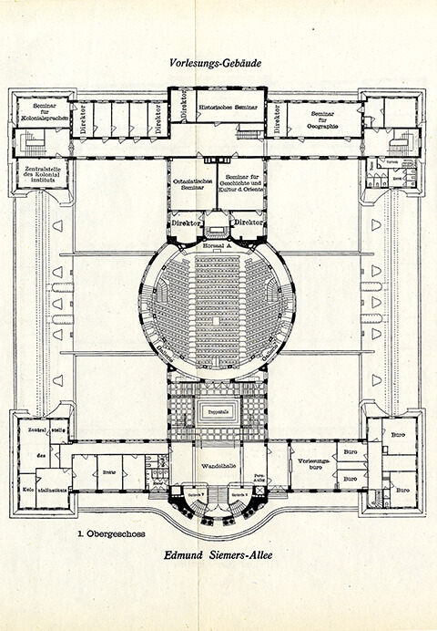 Grundriss des Vorlesungsgebäudes mit den Räumen des Kolonialinstituts, 1914