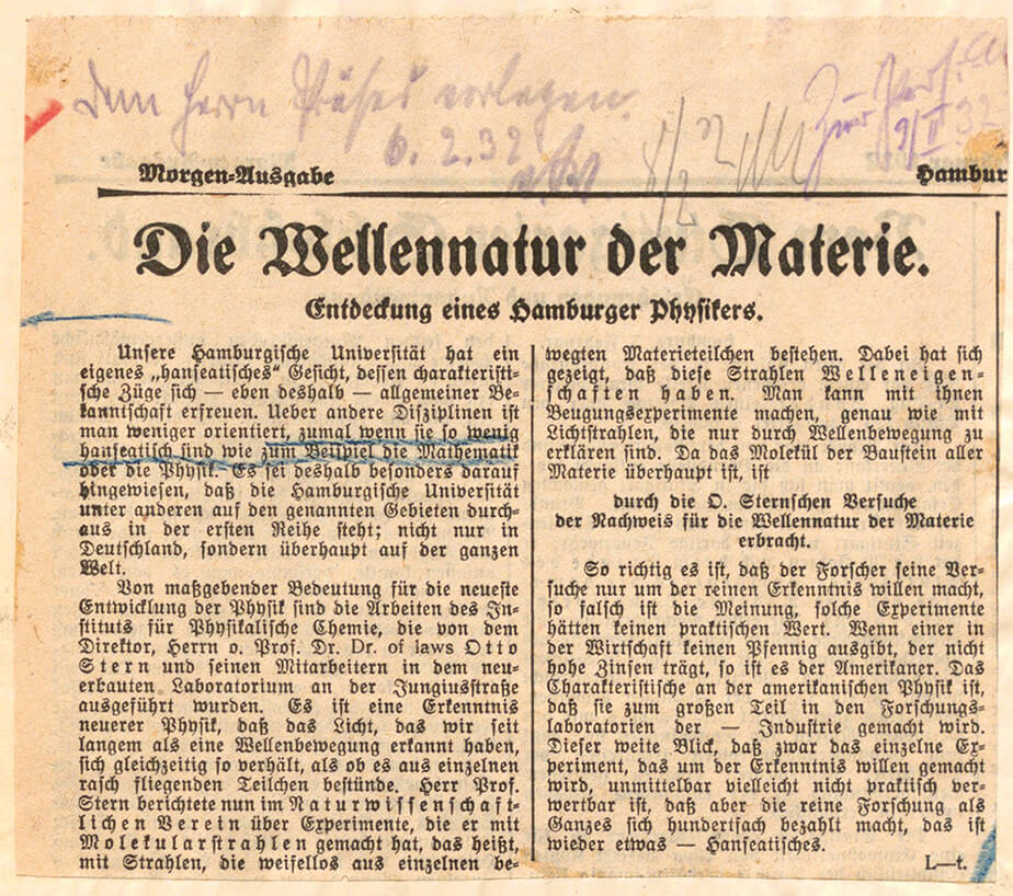 Zeitungsausschnitt aus dem Hamburger Fremdenblatt