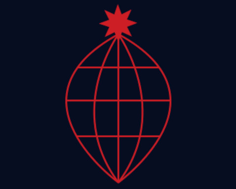 Rote Linien auf schwarzem Hintergrund laufen erst auseinander und danach wieder zusammen zu einem Punkt, der mit einem Stern gekennzeichnet ist.